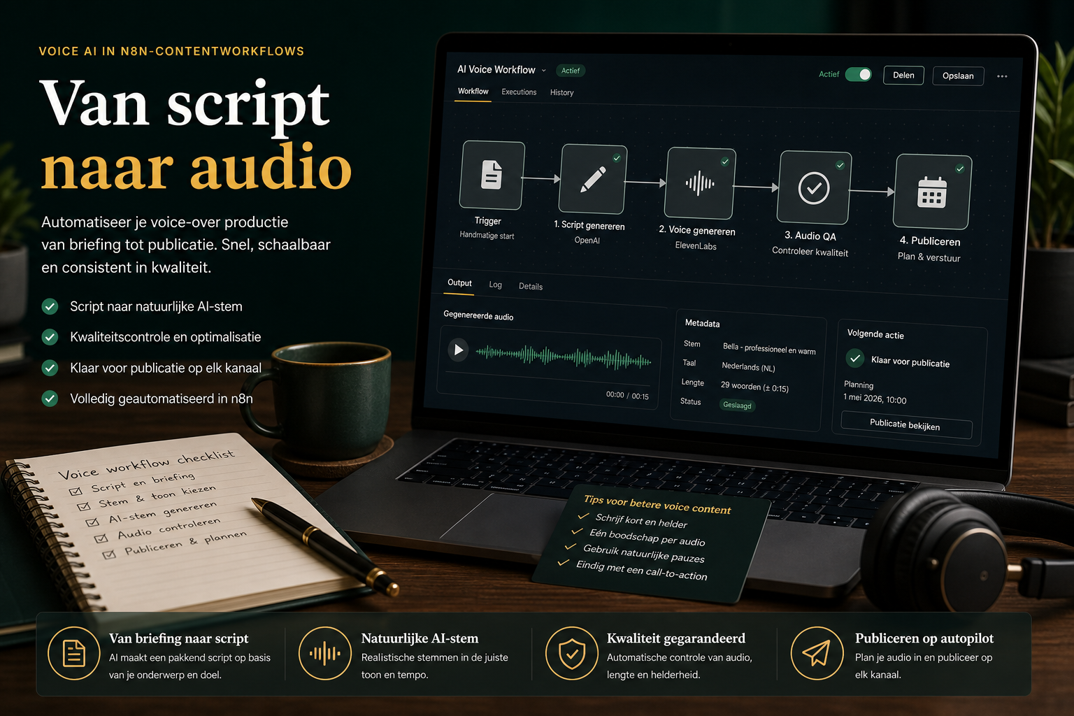 Voice AI in n8n-contentworkflows: van script naar publiceerbare audio