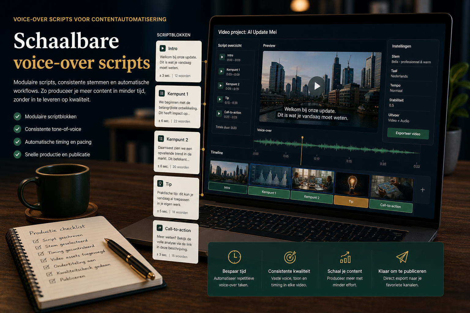 Voice-over scripts voor contentautomatisering: schaalbaar zonder generiek te klinken