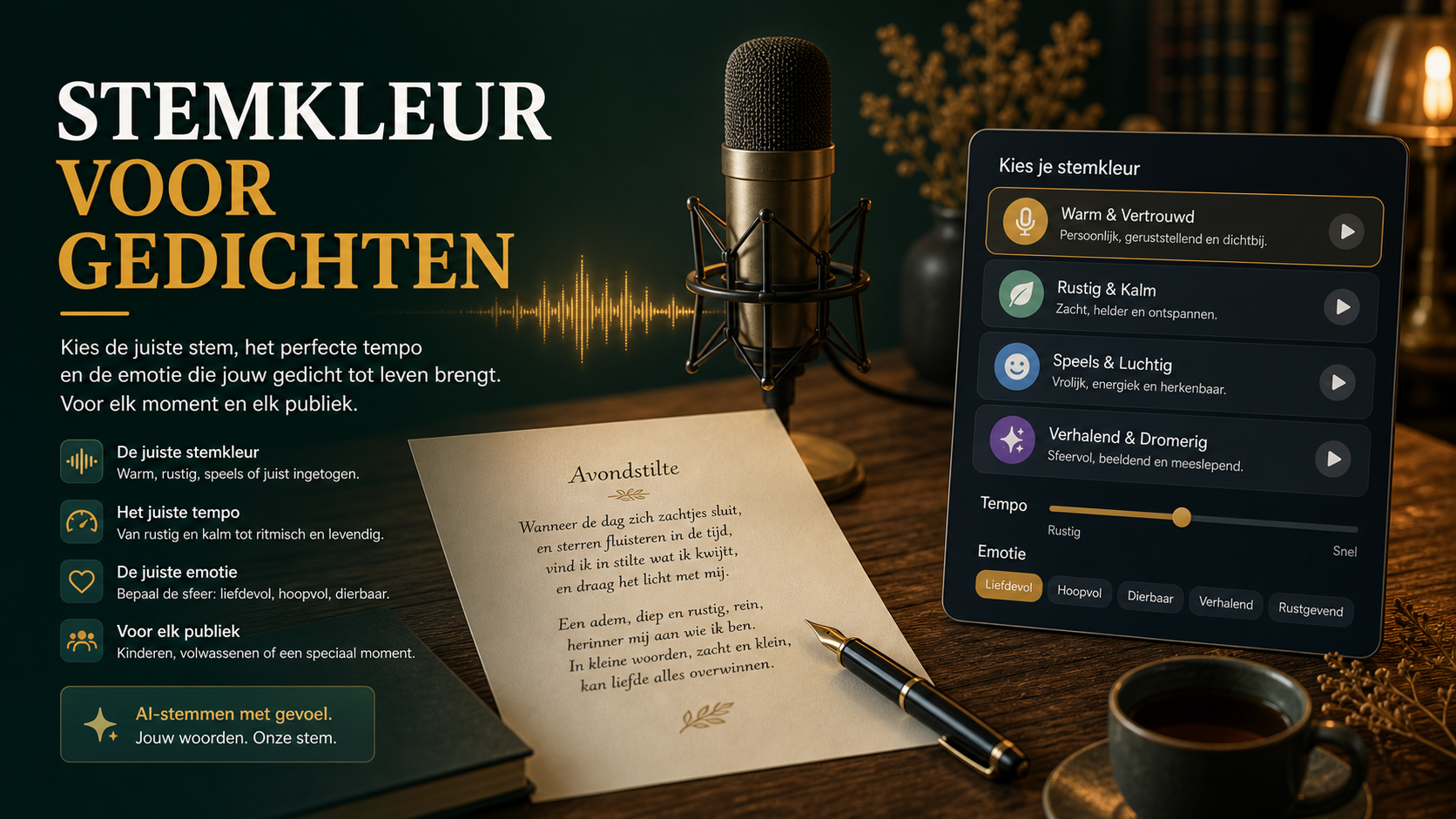 Van geschreven gedicht naar warme voordracht met AI-stemmen