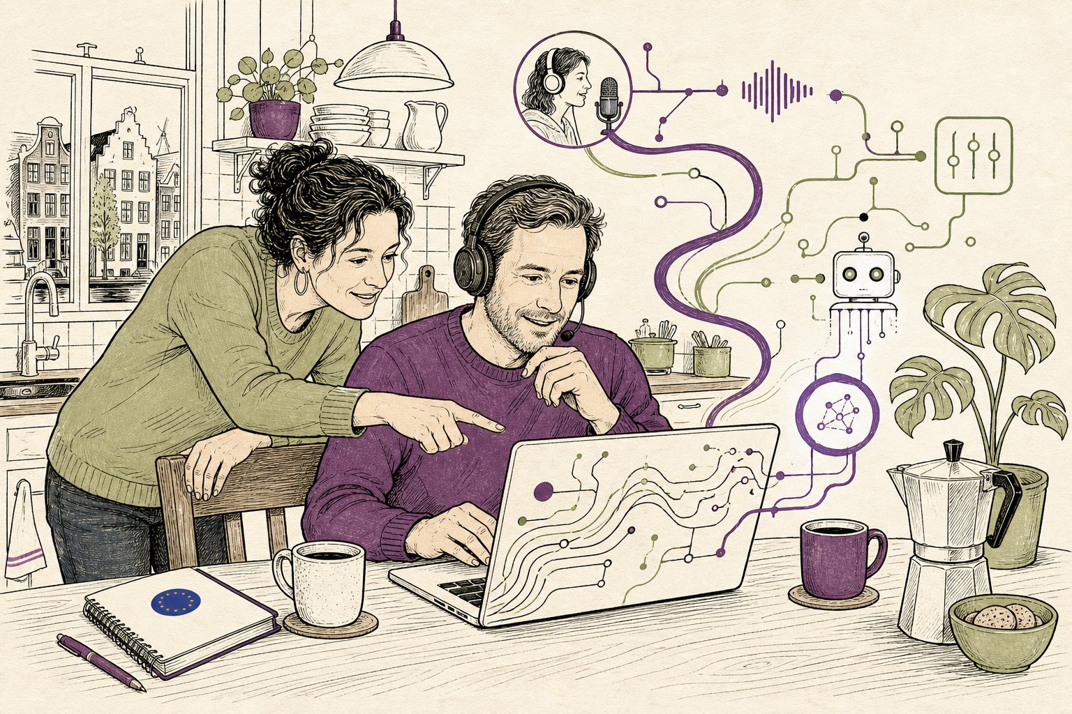 Een voice-overmaker bekijkt platformregels bij een AI-stempublicatie.